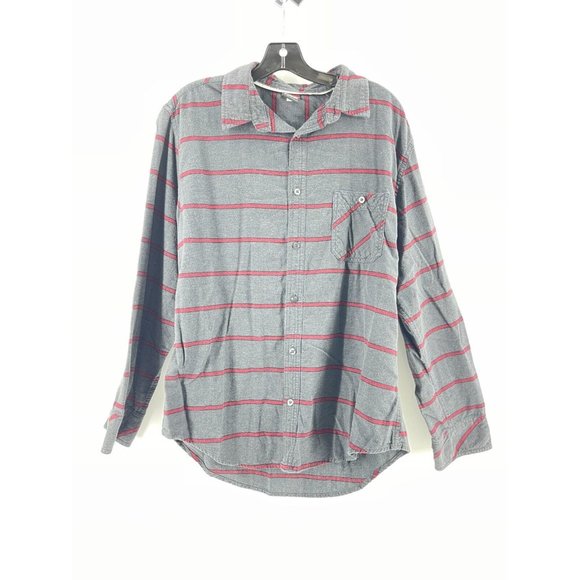 Tony Hawk Men's Button Down Shirt Long Sleeve Gray Red Stiped Size XL Skateboard - Picture 2 of 8